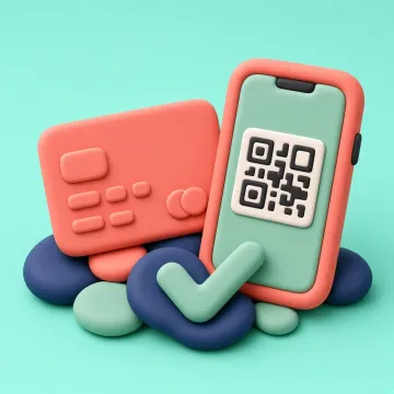 Een klei-betaalkaart en een smartphone met een vinkje naast een winkeltas.