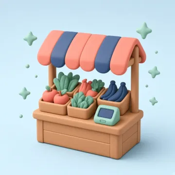 Een marktkraam met een koraal luifel en een smartphone die een betaling toont.